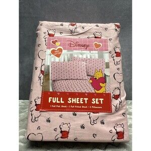NEW Disney Winnie the Pooh Full Size Sheet Set - Pink w Pooh and Heart Balloons